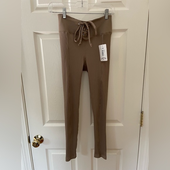 Year of Ours Ribbed Football Legging Tie Lace Up Waist Caribou Brown Small NEW - Picture 2 of 5